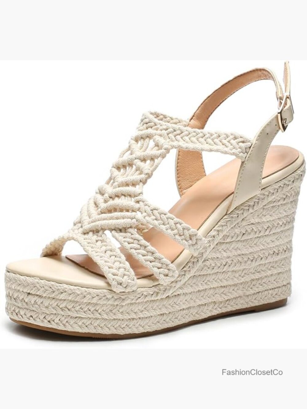 Espadrille Wedge Sandals Platform Braided Wedge Heel 4.3" Heel - Picture 1 of 7